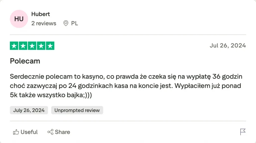 Opinia gracza Hubert o kasynie Slottica – szybkie wypłaty i pozytywne doświadczenie