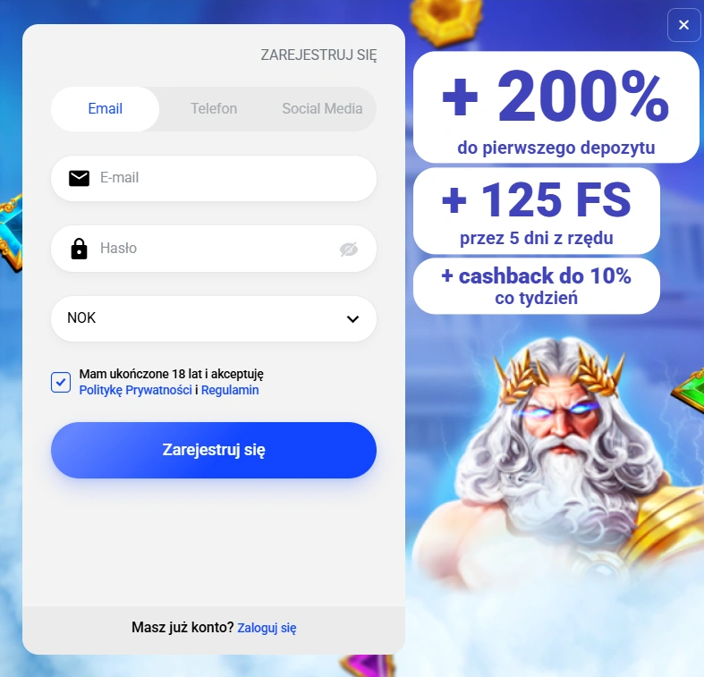 Zarejestruj sie Slottica